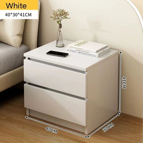 White wooden bedside table - white,
